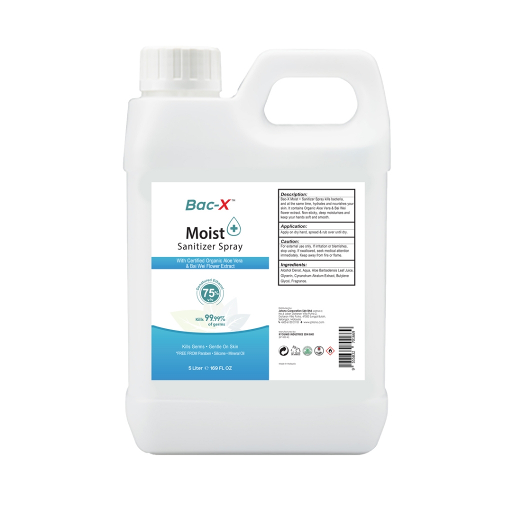Picture of BAC-X Moist + Sanitizer Spray – With ALCOHOL (75% Ethanol) – (5 Liters)