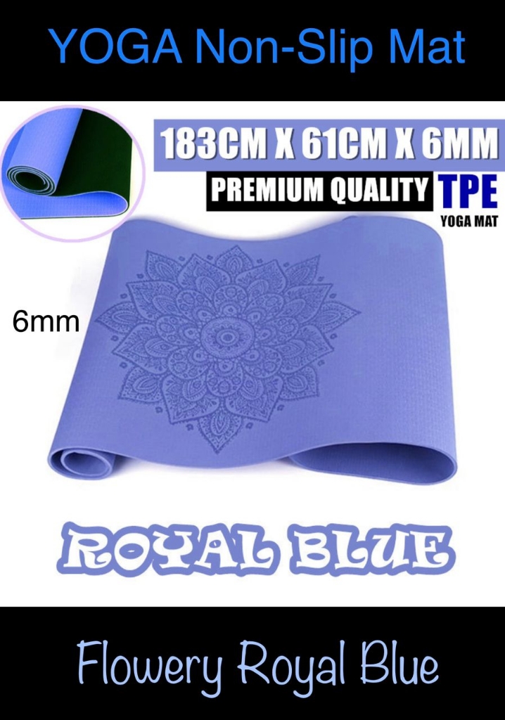 Picture of Yoga Non Slip Mat – FLOWERY ROYAL BLUE (6mm)